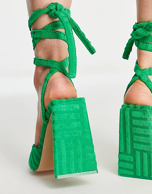 Sandales en tissu éponge à talon carré et brides nouées Asos Femme Chaussures Sandales À Talons À talons carrés Mojito 