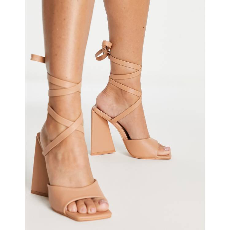 Strappy Block Heel Sandals - Beige - Ladies