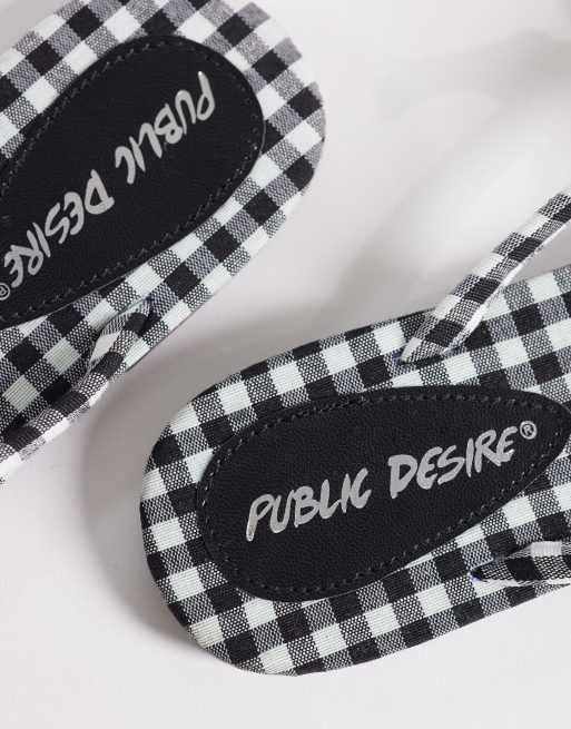 Public Desire Moko flipflops with 3D flower in black gingham, 4 of 4