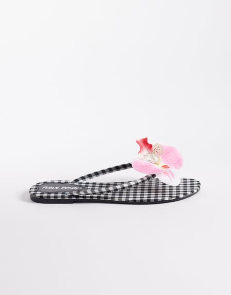 Public Desire - Moko - Sorte klipklappere med gingham-tern og 3D-blomst - view 1