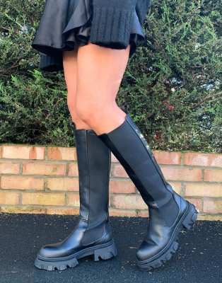 Public Desire Monique chunky knee boots in black