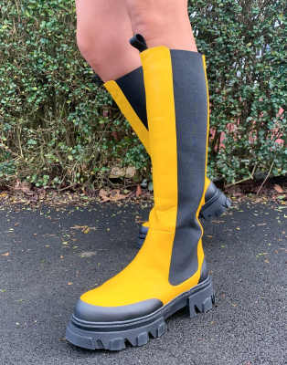 had Koordinere pels Public Desire Monique chunky knee boots in yellow | ASOS