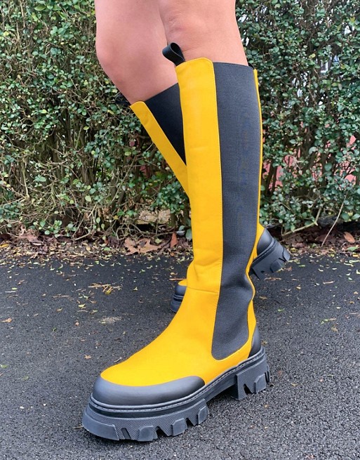 Public Desire Monique chunky knee boots in yellow