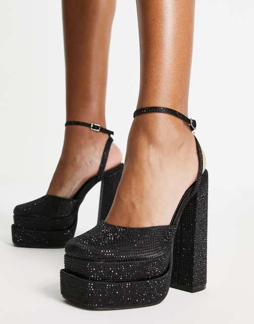 Black rhinestone 2025 platform heels