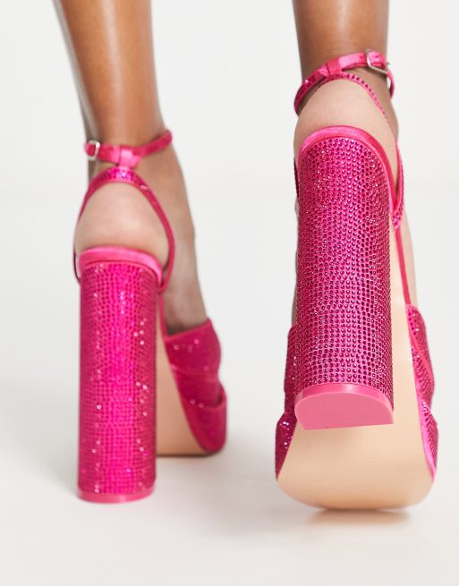 Public Desire – Moonchild – Rosa sandaler med dubbla platåsulor och strass , 2 av 4