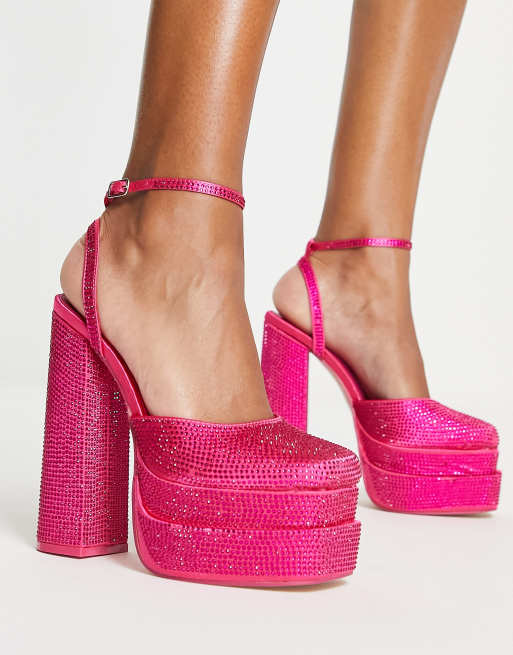 Public Desire – Moonchild – Rosa sandaler med dubbla platåsulor och strass , 3 av 4