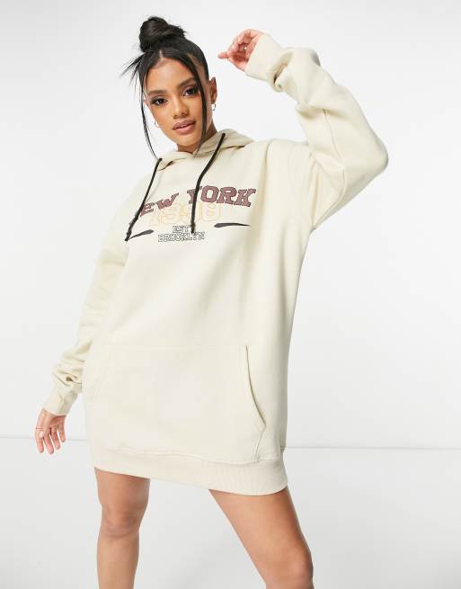 Public Desire motif oversized hoodie sweatshirt dress in beige | ASOS