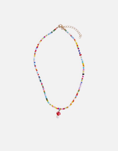 Public Desire Muilticoloured beaded mushroom necklace in multi - view 1