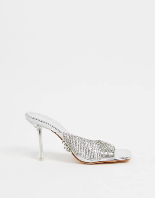 Public Desire Mules brillantes orn es talon Argent