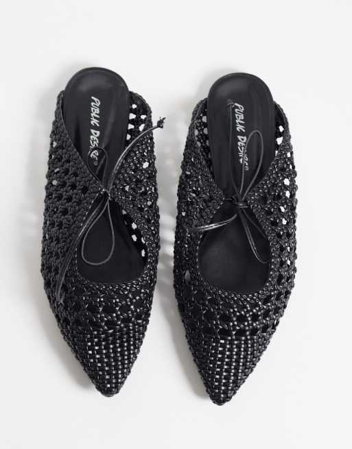 Public Desire - Mules planas puntiagudas tejidas en negro Tabitha, 2 de 4