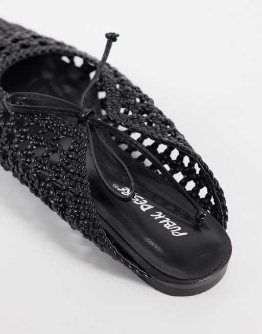Public Desire - Mules planas puntiagudas tejidas en negro Tabitha, 3 de 4