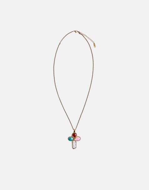 Public Desire Multi coloured cross detail necklace in gold - view 1