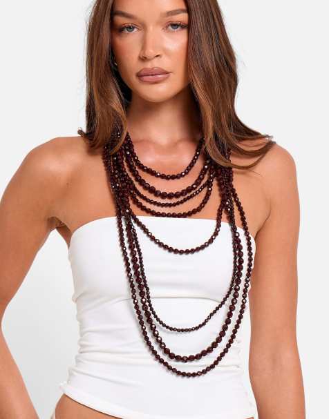 Public Desire Multi layered beaded necklace in brown - view 1