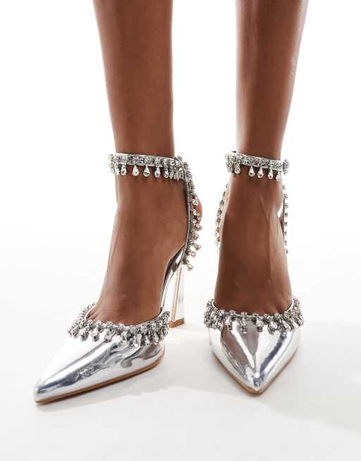 靴 publicimageltd Public Desire Multigem embellished heeled shoes in silver
