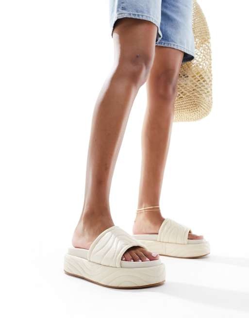 Public Desire Mylo flatform sliders in stone