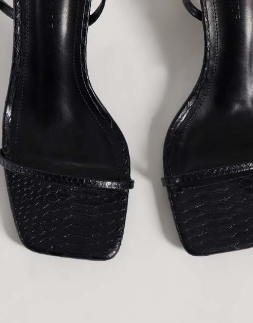 Public Desire Natalya barely there heeled sandals in black croc, 2 of 5