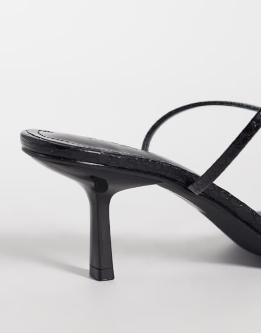 Public Desire Natalya barely there heeled sandals in black croc, 3 of 5