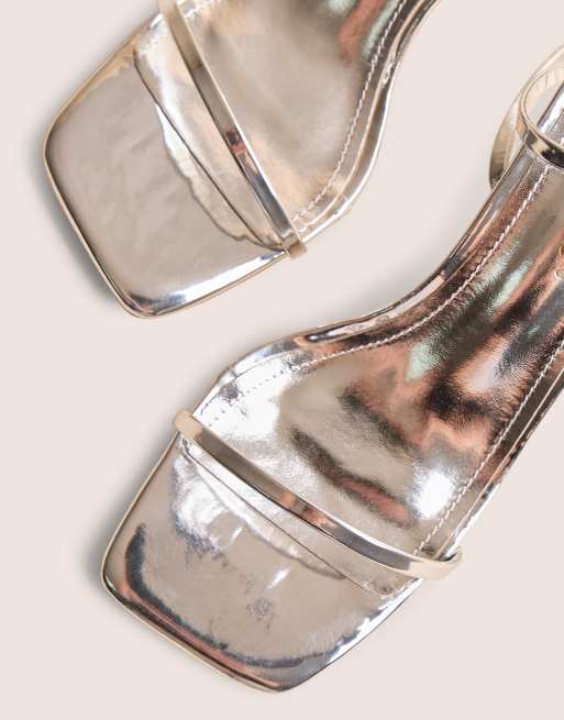 Public Desire Natalya barely there square toe stiletto mid heels in silver, 3 of 4