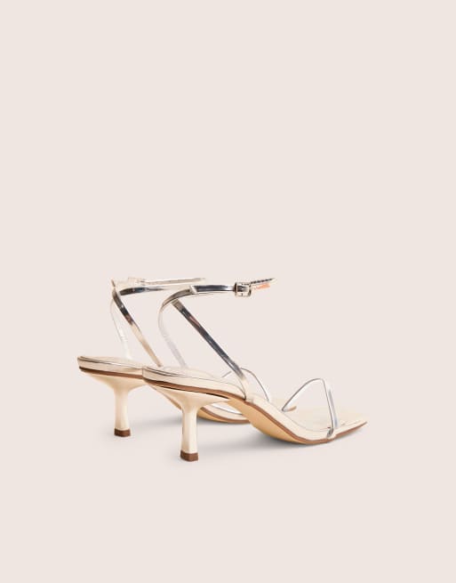 Public Desire Natalya barely there square toe stiletto mid heels in silver, 4 of 4