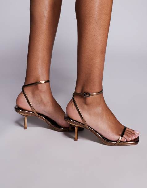 Public Desire Natalya kitten heel barely there sandals in bronze - view 1