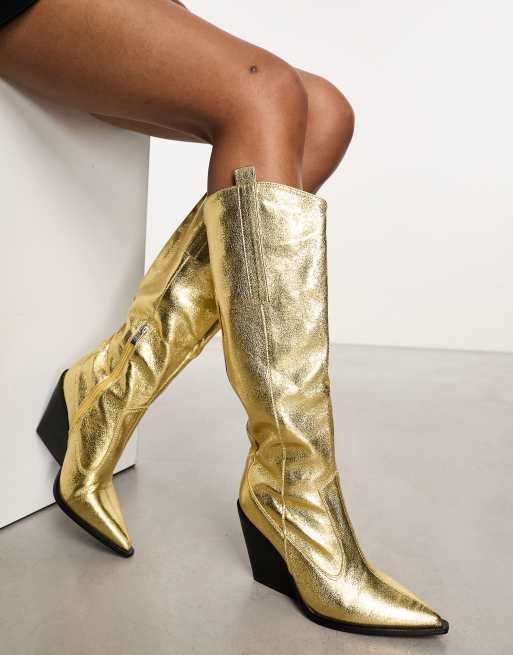 Knee high boots store with gold heel