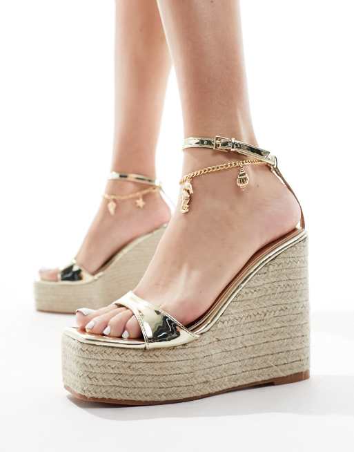 Public Desire Naya wedge espadrille with anklet charms in gold, 2 of 4