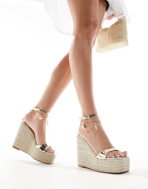 Public Desire - Naya - Zeppe stile espadrilles dorate con cavigliera - view 1