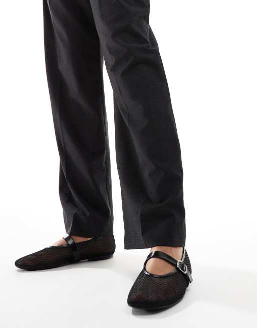 Public Desire Nelly Mesh Ballet Flats with Buckle in Black | ASOS