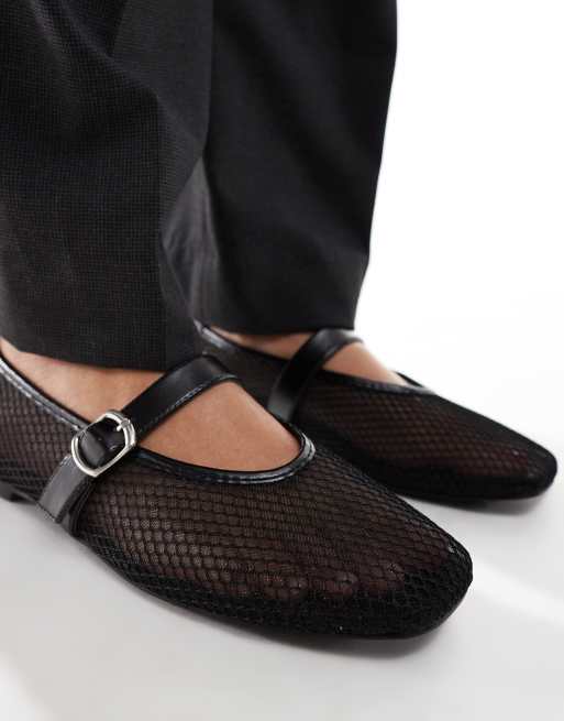 Public Desire Nelly mesh ballet flats with buckle in black | ASOS