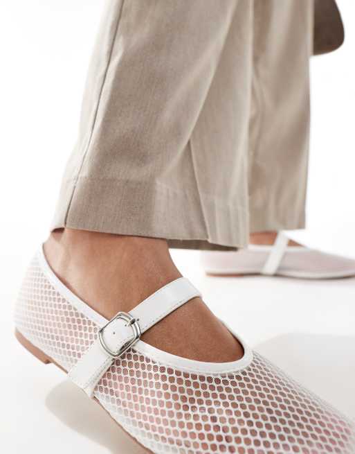 Public Desire Nelly mesh ballet flats with buckle in white, 3 of 4