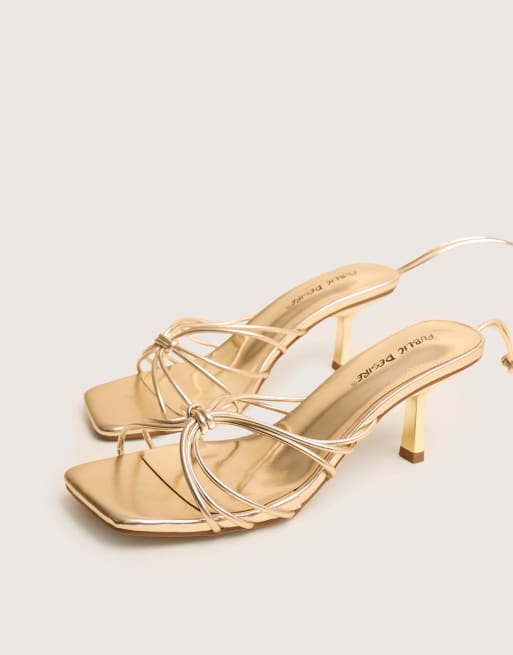 Public Desire Nora gold pu lace up strappy mid heels in gold, 2 of 4