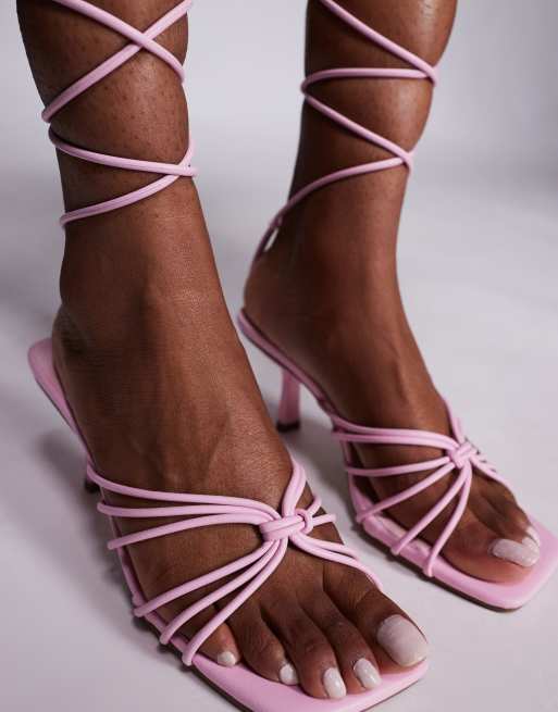 Public Desire Nora strappy kitten heeled sandals in powder pink, 3 of 4
