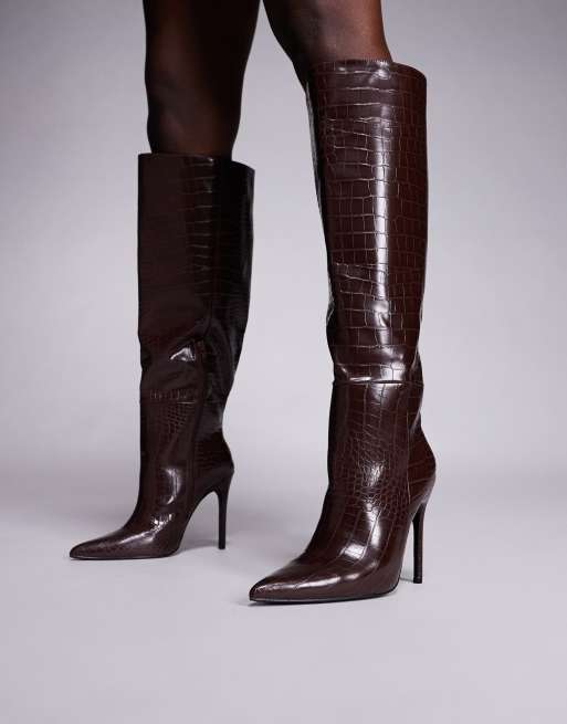 Public Desire - Nova - Bottes larges à bout pointu et talon haut - Marron chocolat, 3 de 4