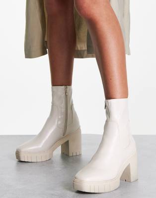 Public Desire Obstacle heeled ankle boots in ecru