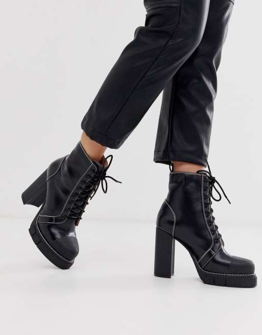 public desire intention chunky calf boot with pouch in black