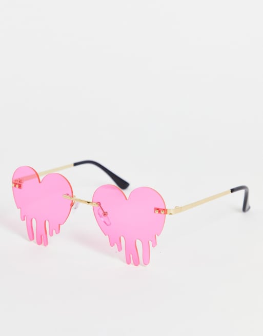 Public Desire - Occhiali da sole rosa fluo con montatura a cuore effetto sciolto