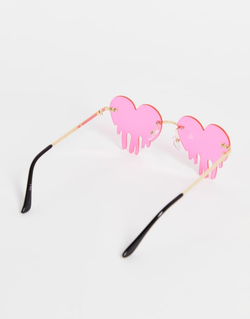 Public Desire - Occhiali da sole rosa fluo con montatura a cuore effetto sciolto, 2 di 4
