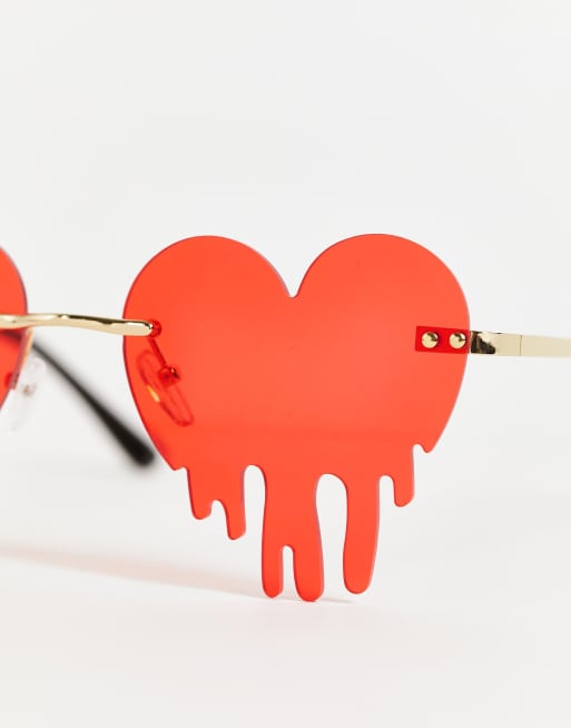 Public Desire - Occhiali da sole rossi con montatura a cuore effetto sciolto, 2 di 4