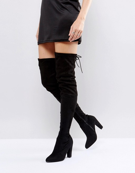 Public Desire | Public Desire Olivia Tie Back Heeled Thigh High Boots