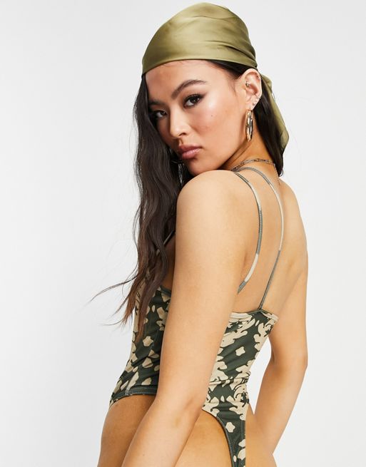 Plunge one-shoulder printed swimsuit