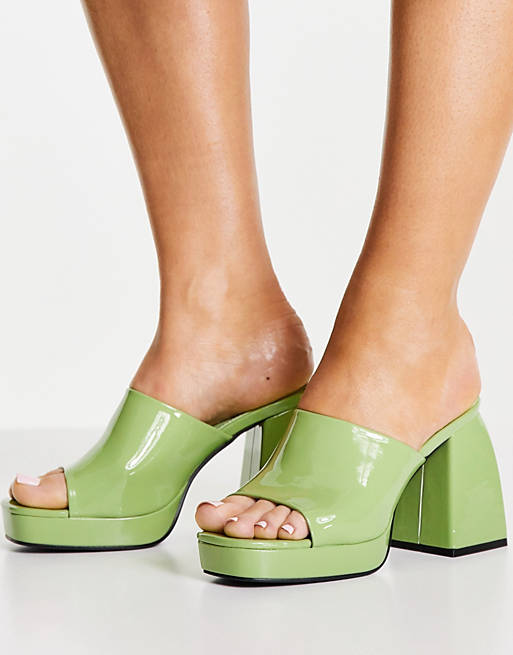 Public Desire Oreo heeled mules in lime patent