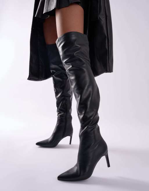Public Desire Orton pu over the knee mid heel pointed toe boots in