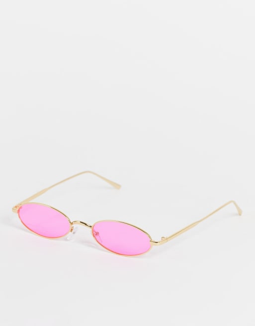 Public Desire - Ovale mini-solbriller med neon-lyserøde glas