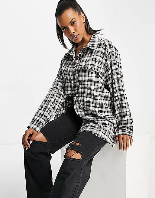 Tops Shirts & Blouses/Public Desire oversized check shirt in black check 