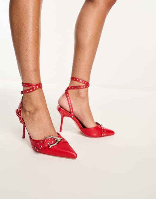 Public Desire Ozella heeled shoes with buckle in red, 3 of 4