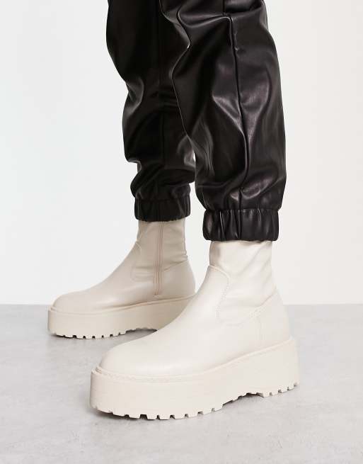 ASOS DESIGN Alliance chunky zip front boots in off-white