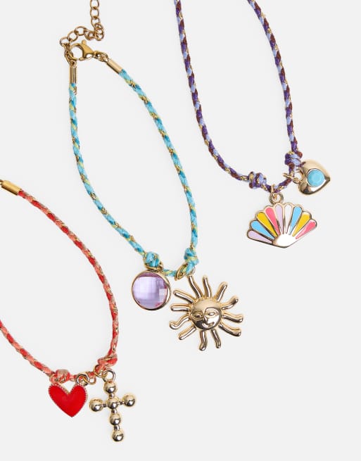 Public Desire Pack of three multicoloured woven charm bracelets in multi, 2 of 2
