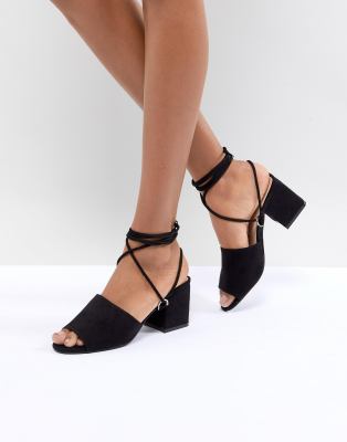 black tie up block heels