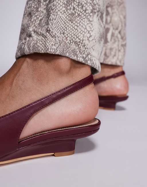 Public Desire Paphos sling back low wedge kitten heel shoes in burgundy |  ASOS