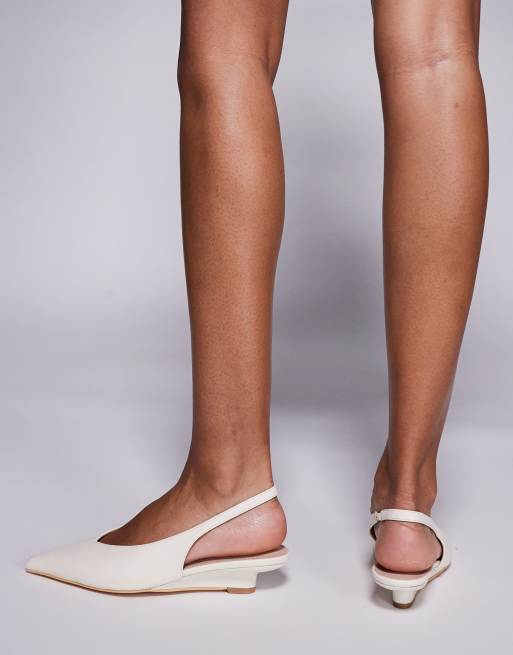 Public Desire Paphos sling back low wedge kitten heels in cream, 3 of 4